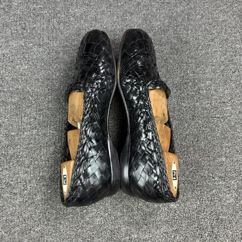 Moreschi Woven Leather Loafers Mens 9.5 Black Handmade Italy Huarache Slip On